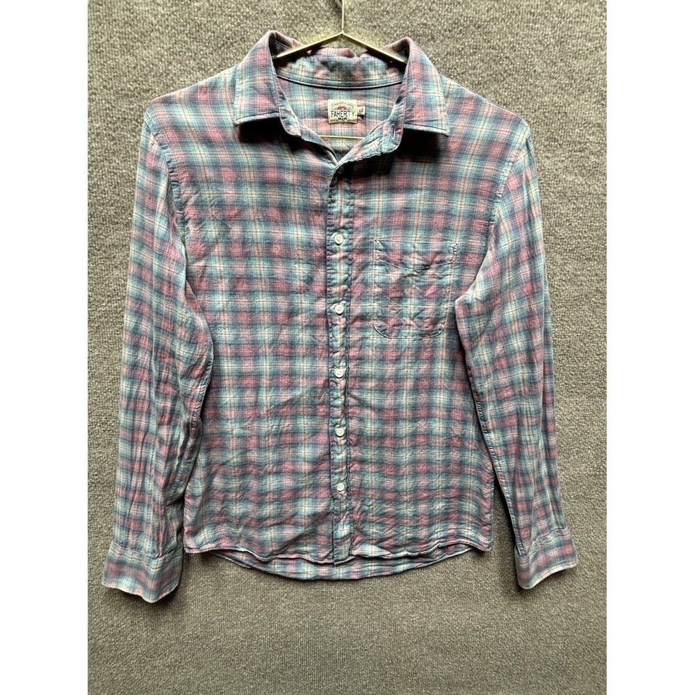 Faherty Shirt Men's Small Pink Blue Plaid Button Down Collared Pocket‎